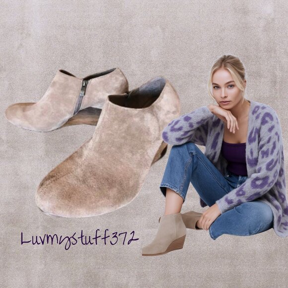 Cute Vince Camuto Suede Sand Colour Block Wedge Ankle-Boot Shoe - Picture 1 of 12